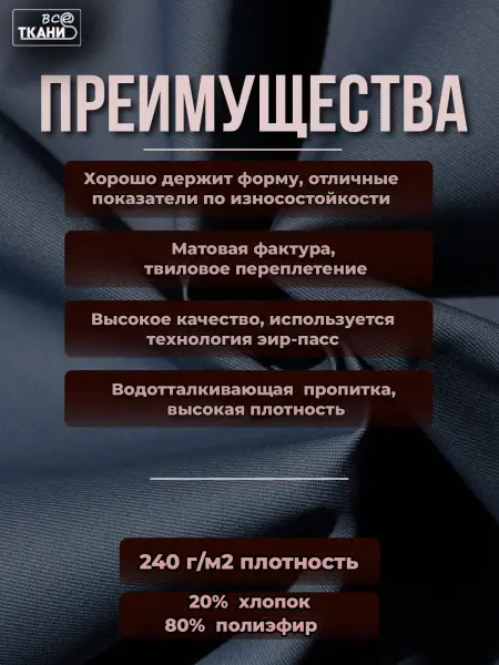 Фото ткани Форвард 240   Синий  Лучшие цены на ткань Форвард 240   Синий  в интернет-магазине ТКАНИ ВСЕ
